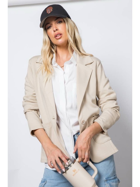 Strut & Bolt Jackets & Blazers - Boutique Women's Cream Relaxed Blazer Jacket strut and bolt